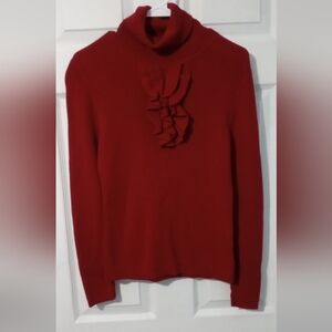 Talbots Red Cowl Neck Sweater with Ruffle Detail